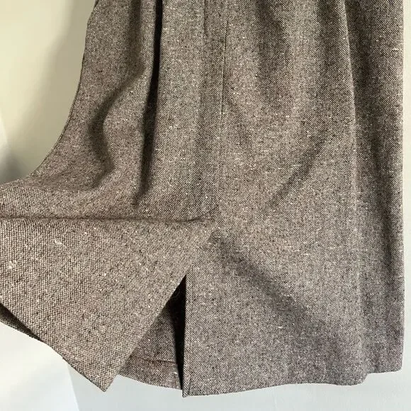 Vintage 60's 70's tweed brown A line wool midi skirt career chic sophisticated